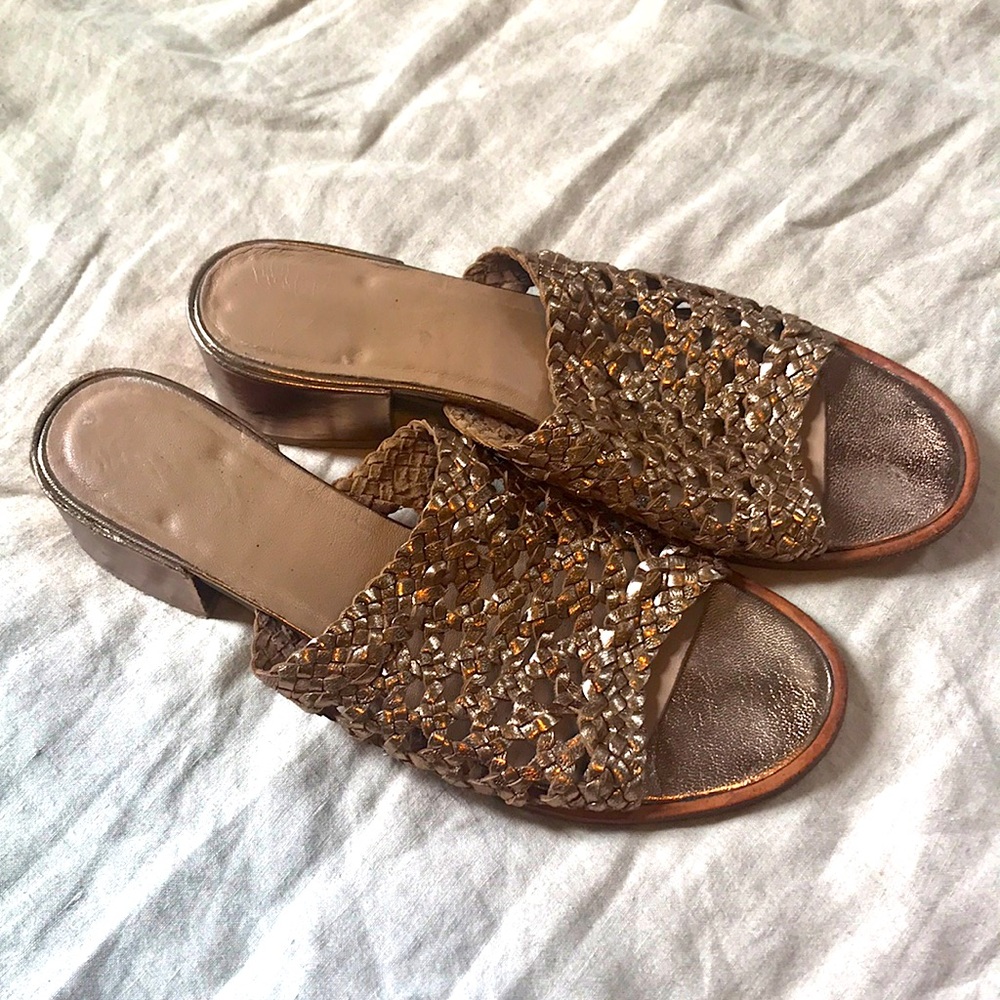 Matisse Gold Flats Chunky Heeled Sandals